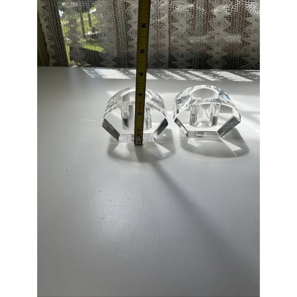 Vintage Oleg Cassini Crystal Cut Lotus Votive‎ Elegant Candle Holder Signed Set
